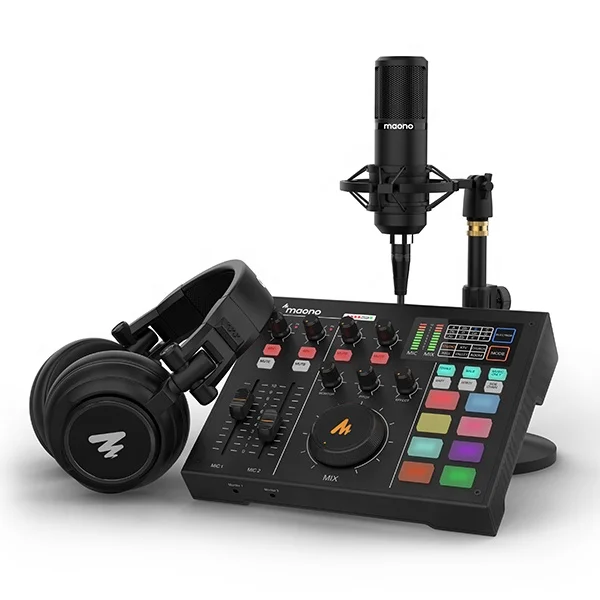 

MAONOCASTER AM100 k2 Sound Card With Desktop XLR Microphone and Monitor Headphone All-In-One Podcast Production Studio Kit