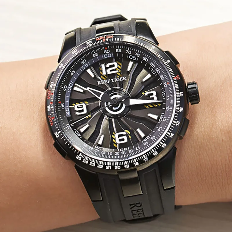 Reef Tiger Brand Top Luxury Men's Watch Rubber Strap Sports Waterproof Automatic Mechanical Luminous Dial zegarek meski | Наручные