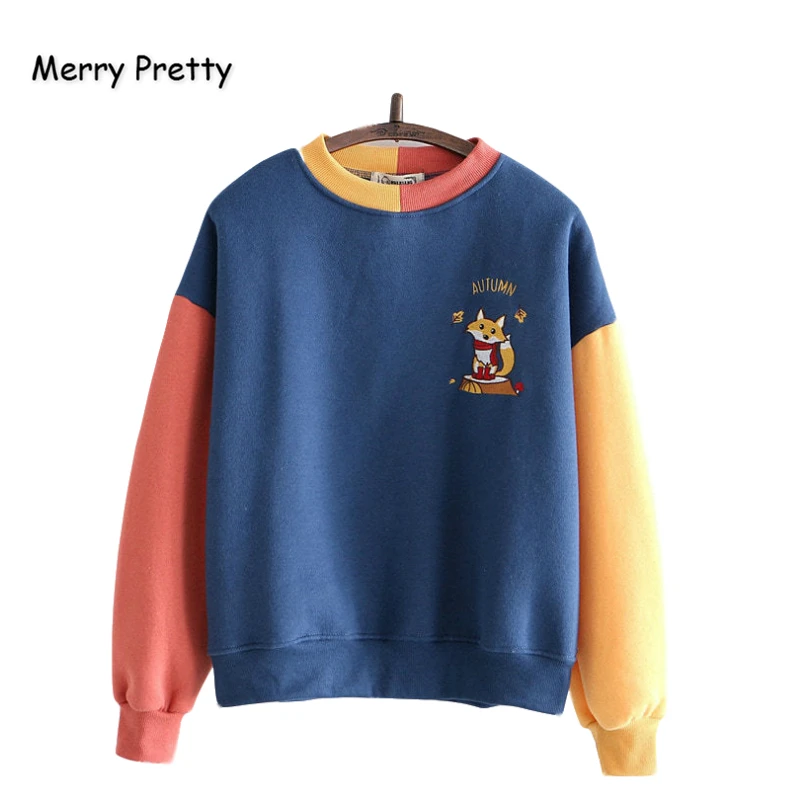 Женские толстовки с капюшоном Merry Pretty вышивкой лисы из мультфильма зимние
