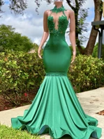 hunter sexy black girl mermaid prom dresses high neck see through applique special occasion long evening dresses 2020