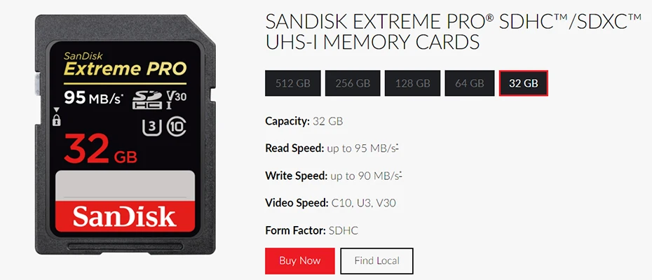 Sd-карта SanDisk Extreme Pro, 32 ГБ, 64 ГБ, 128 ГБ, 256 ГБ, SDHC, SDXC, UHS-I, класс 10, 95 м/с, Поддержка карт памяти V30, 4K для цифровой камеры