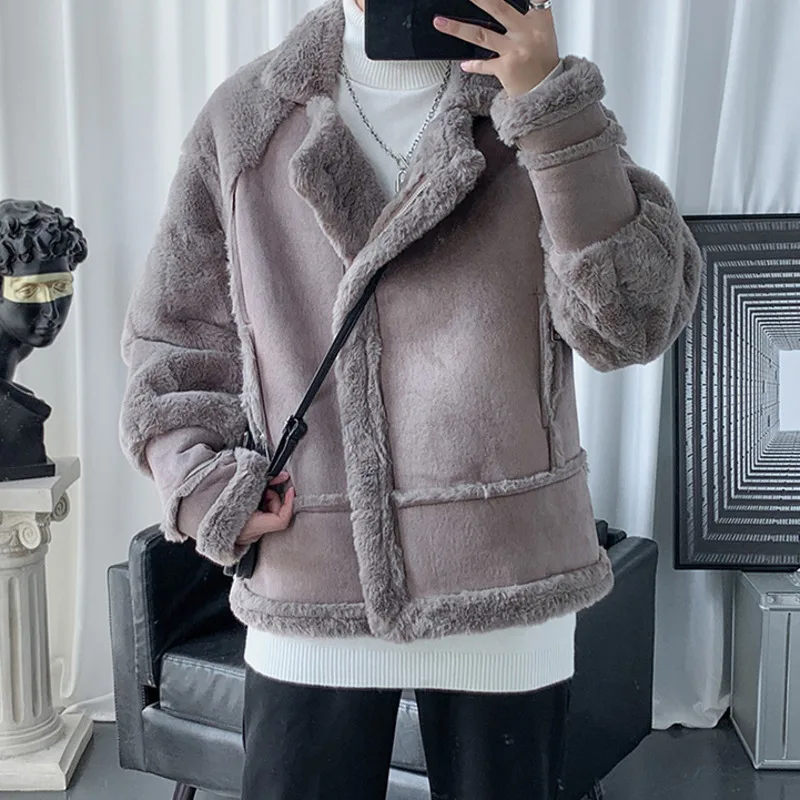 

Мужская Утепленная куртка оверсайз из мягкого искусственного меха, зимняя одежда 2022, однотонная модная уличная одежда, парка в стиле Харадз...