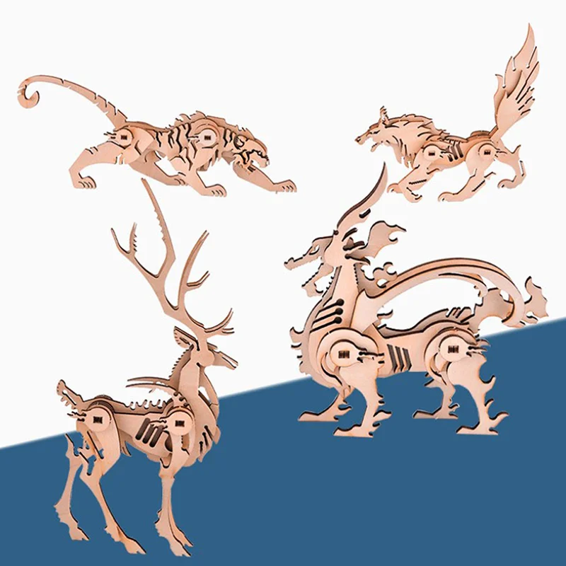 3D Деревянный Пазл сделай сам олень тигр строительные наборы Обучающие игрушки