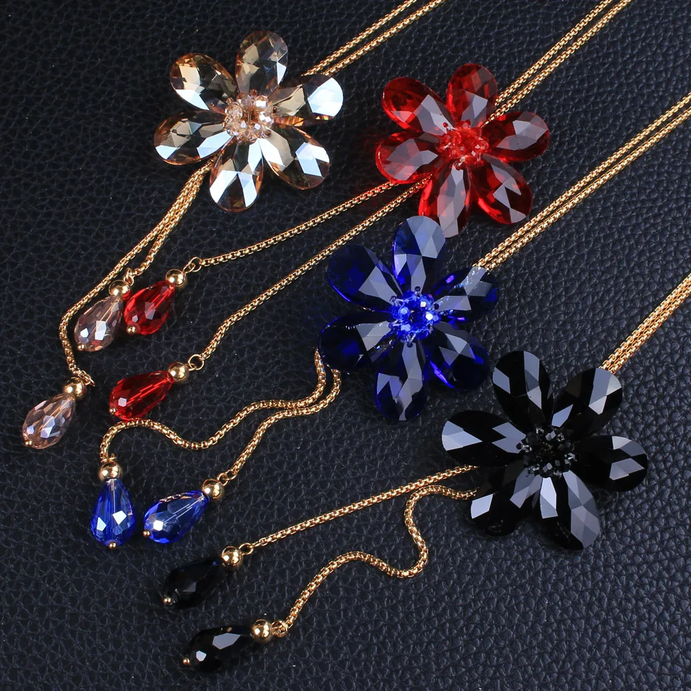 Длинные цепочки свитер большой цветок 4 цвета кулон ожерелье и серьги-гвоздики