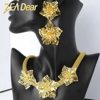 zeadear jewelry sets fashion classic copper gold planted flower earrings necklace for women romantic bridal wedding party gift