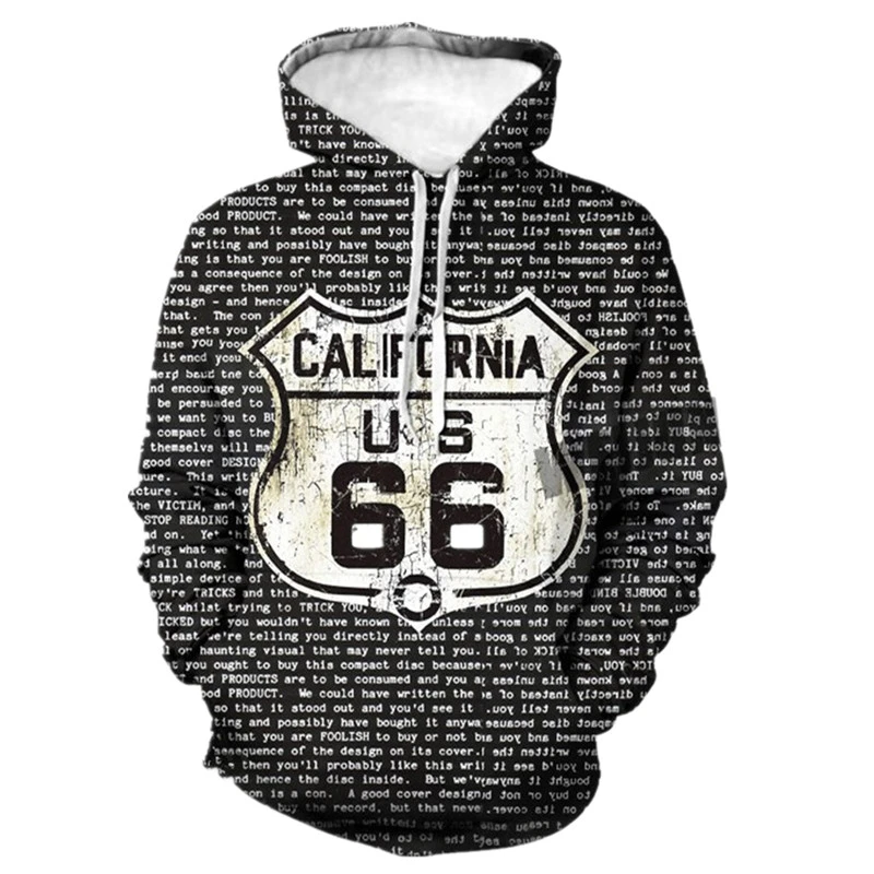 

long sleeve t-shirts Route 66 3D printed sweatshirt Men's clothes Harajuku men's/women's hoodie top hat plus size men's S-6XL