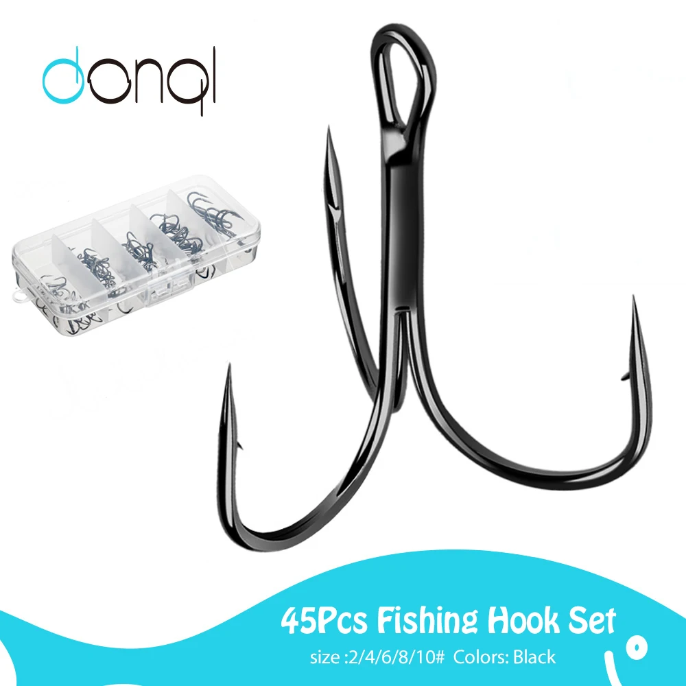 

Тройные рыболовные крючки DONQL, перевернутые крючки, черный никелевый круглый гнущийся Тройной Крючок, 2/4/6/8/10 #45 шт., набор рыболовных крючков,...
