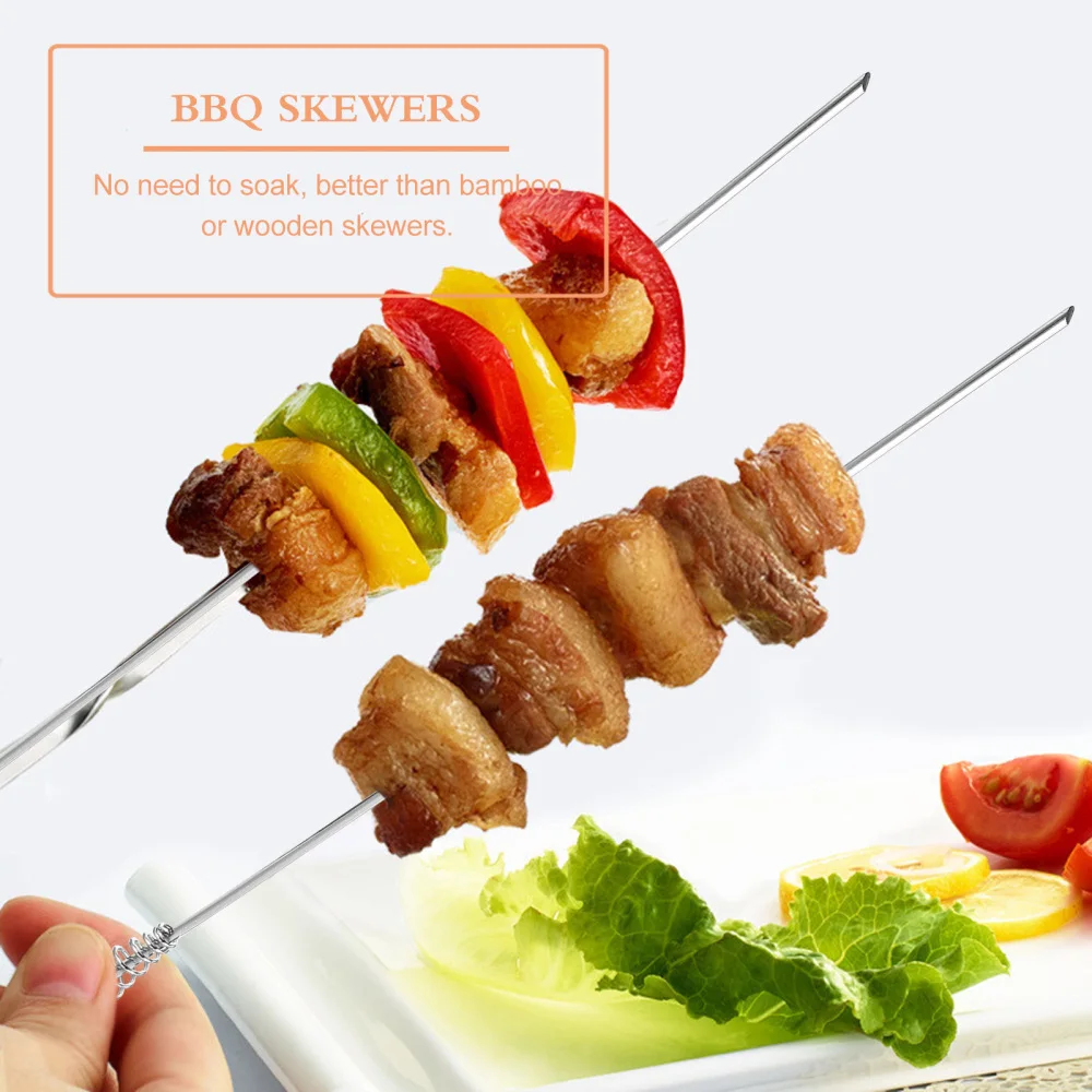 

6pcs Stainless Steel Skewers Spring Barbecue Stick Outdoor Barbecue Skewers