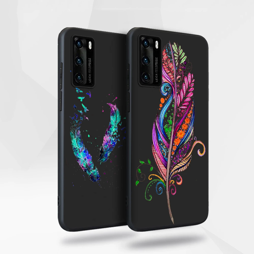 

Color Feather Case for Huawei P40 P30 P20 Honor 30 20 10 30S Mate 40 30 20 Lite Pro P Smart Plus 2019 Soft TPU Phone Cover Funda