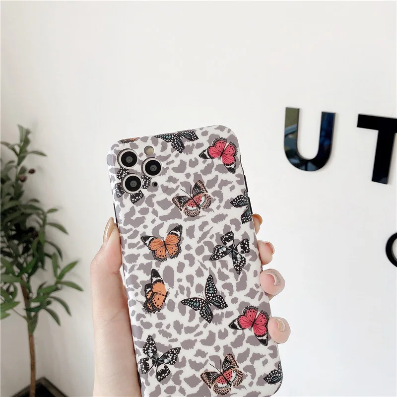 

Luxury Leopard Butterfly Flower Case For iPhone 12 Mini 11 Pro Max X XR XS Max 7 8 Plus SE 2020 Soft TPU Bumper Matte Back Cover