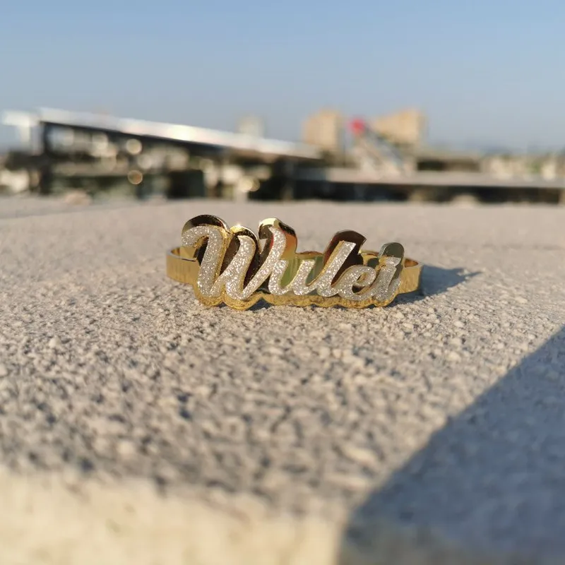 3UMeter 2020 New Nameplate Bangle Stainless Steel Custom Name Bangle Women  Custom Bracelet Acrylic Bangle Gift Dropshipping