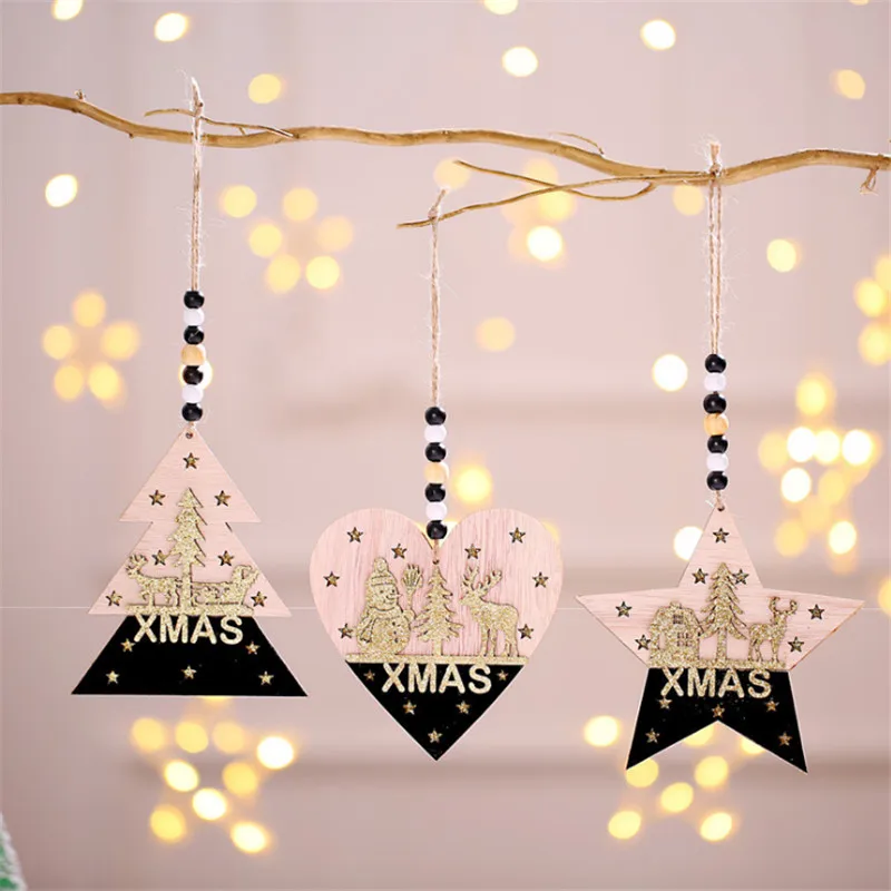 

New Christmas Ornaments Wooden Hollow Three-dimensional Pendant Navidad 2022 Happy New Year Decoration Christmas Decoration Xmas