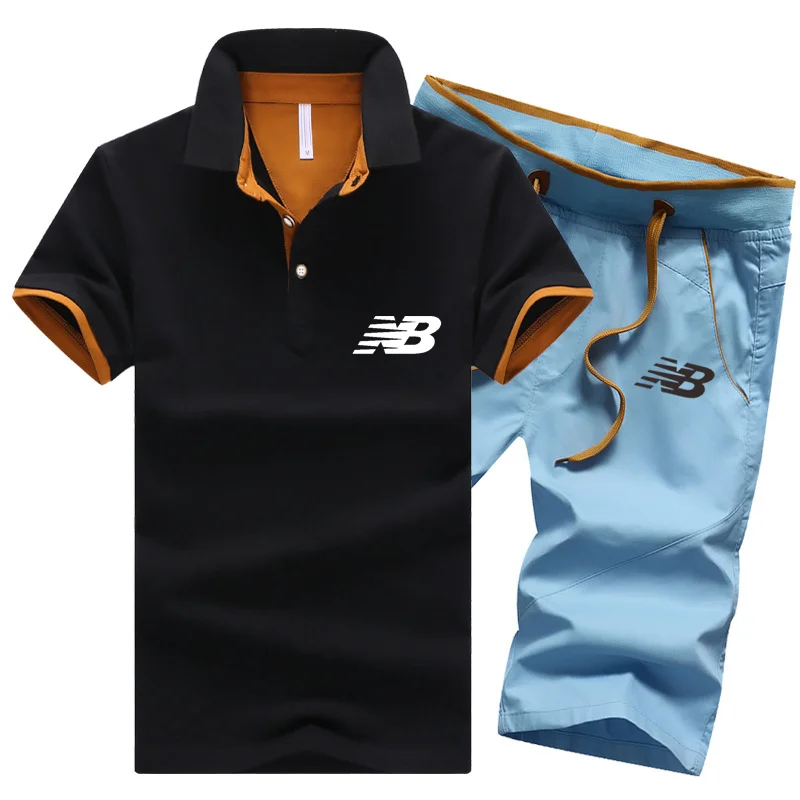 

Летний мужской костюм-поло с коротким рукавом NB SportswearRunning, Повседневная дышащая быстросохнущая рубашка-поло, летний спортивный костюм из дв...