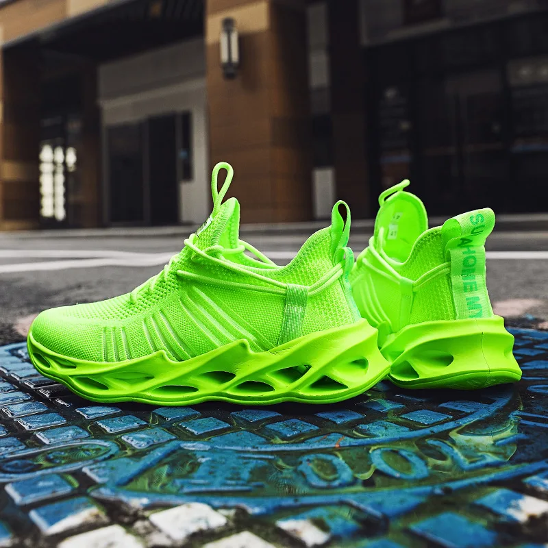 

Fashion Men Shoes Breathable Knit Mesh Trail Casual Shoes Elastic Blade Bottom Trainers Sneakers Mens Shoes Basket Homme Zapatos