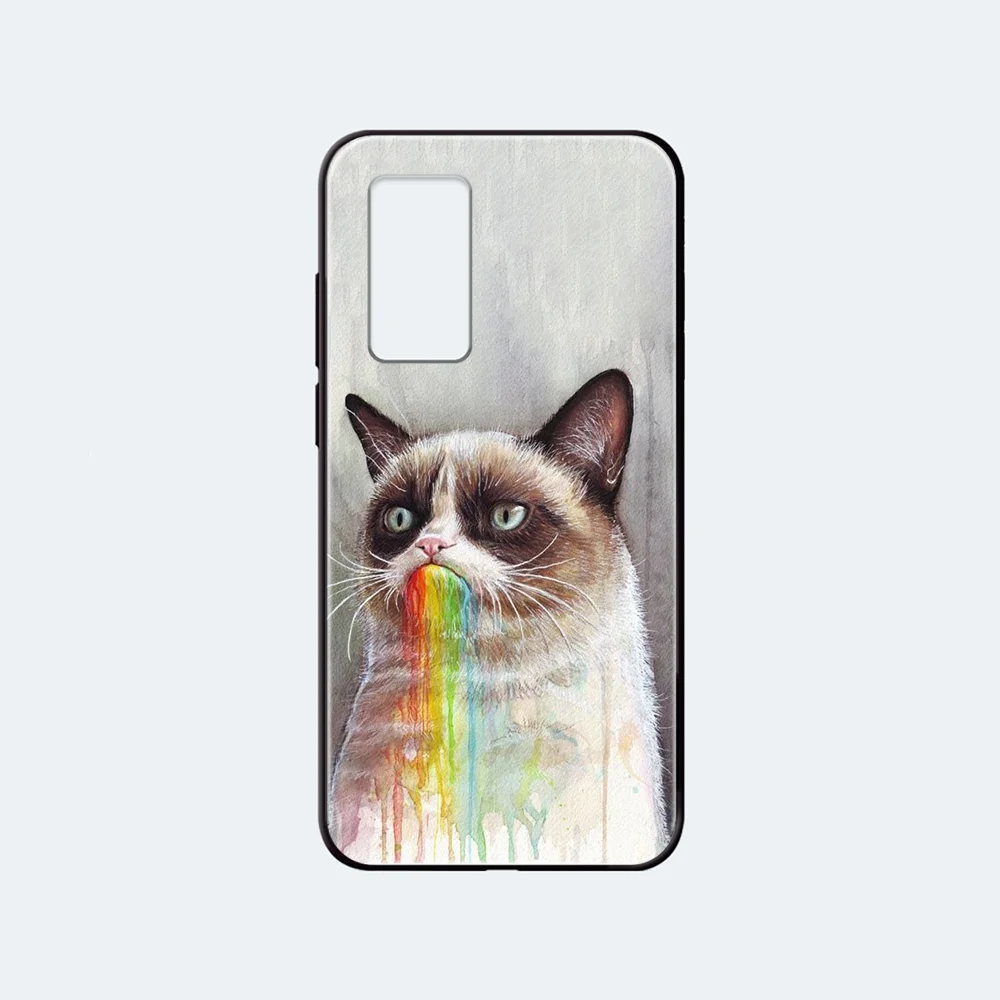 

Cute Funny Tardar Sauce cat Phone case cover hull For Huawei nova P Y 2 3 6 7 8 9 10 20 30 I Smart Plus Z Lite Pro II black
