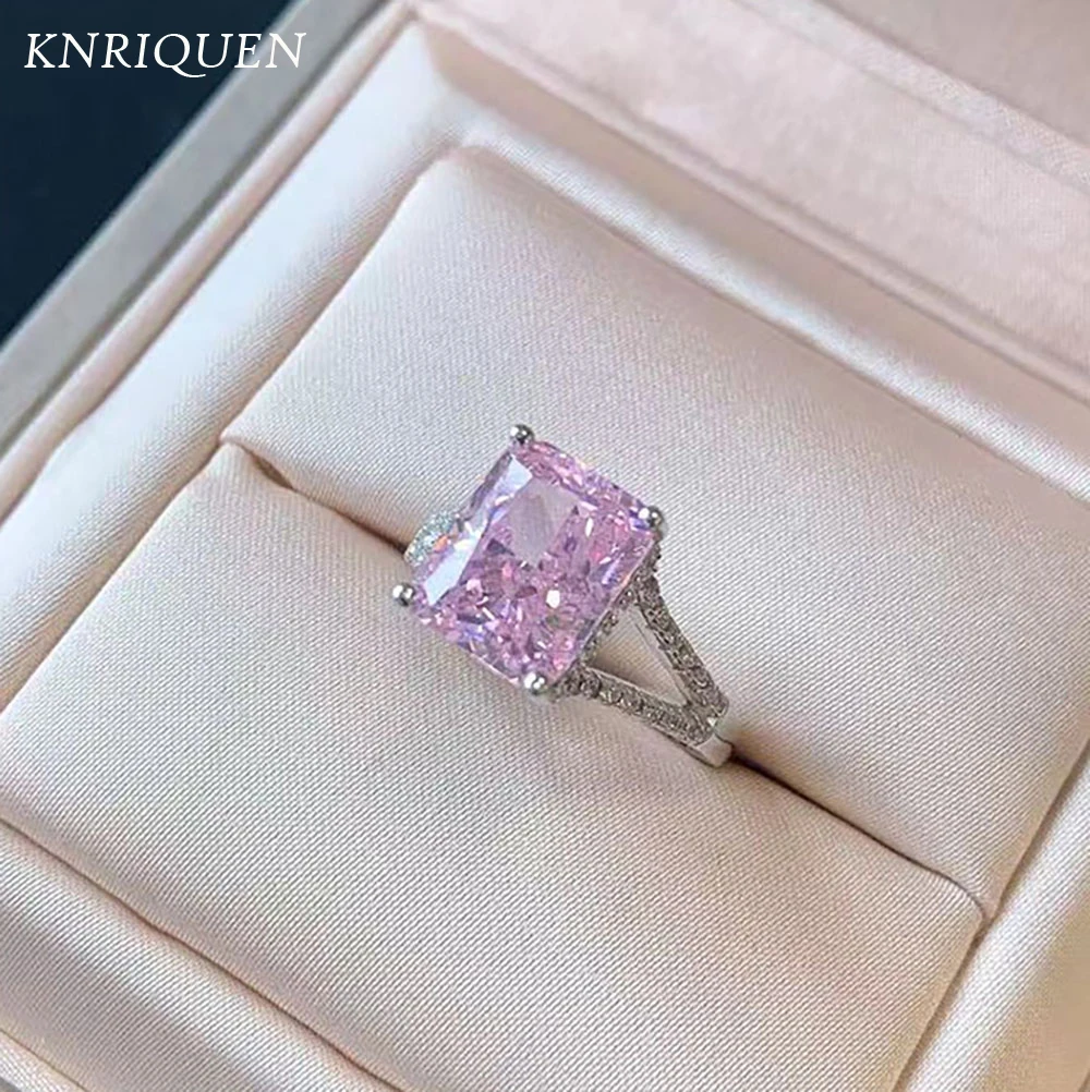 

Charms 925 Sterling Silver 8*10mm Pink Quartz Topaz High Carbon Diamond Wedding Engagement Ring Anniversary Jewel Gift For Women