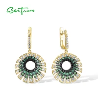 santuzza pure 925 sterling silver drop earrings for women sparkling gradient black green spinel gold color round fine jewelry