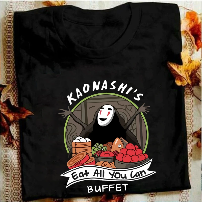 

Japanese Anime No Face Shirt Men Studio Ghibli Miyazaki Hayao Anime Spirit Away Black T Shirt Men Cartoon Summer T-Shirt