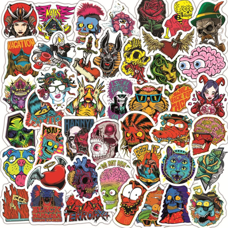 

10/30/50 PCS Creative Cartoon Skull Car Graffiti Steam Guitar Helmet Waterproof Sticker Decorative Toy Wholesale