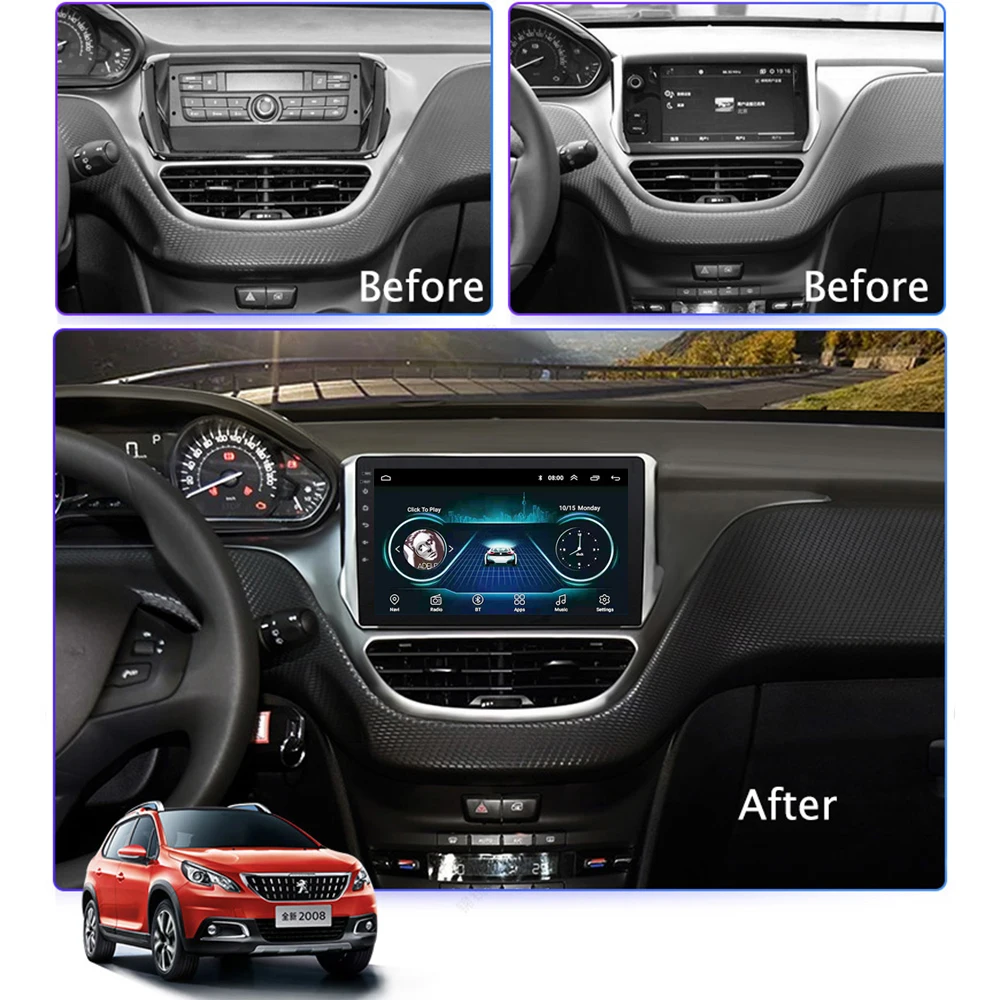 Автомагнитола для peugeot 2008 208 мультимедийная система gps Navi головное устройство Android 8,1 1" USB Carplay wifi BT