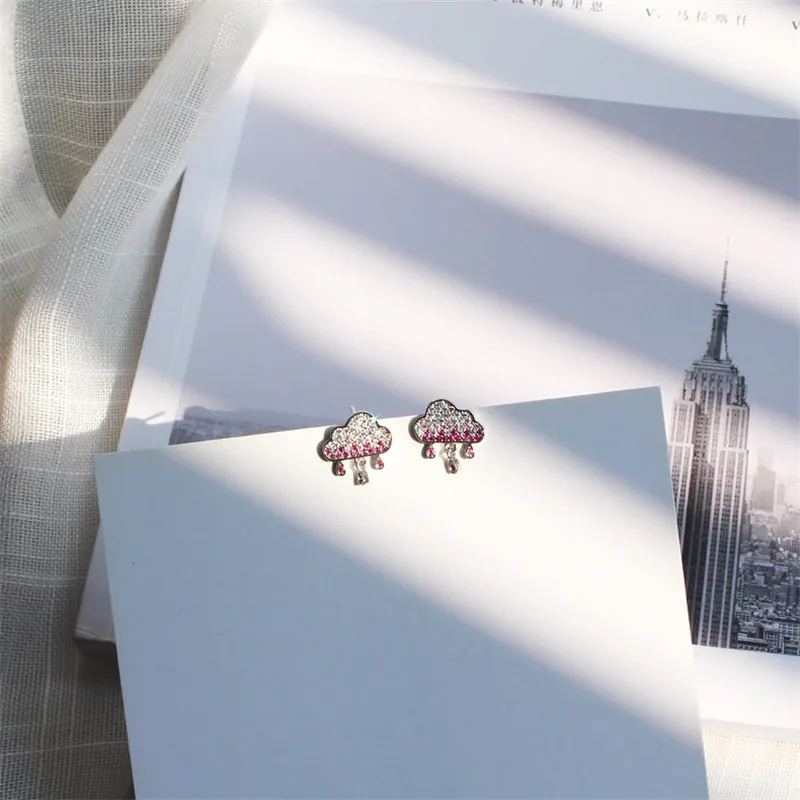 Милые серьги OBEAR с цирконом и градиентом в виде облака капли дождя посеребренные