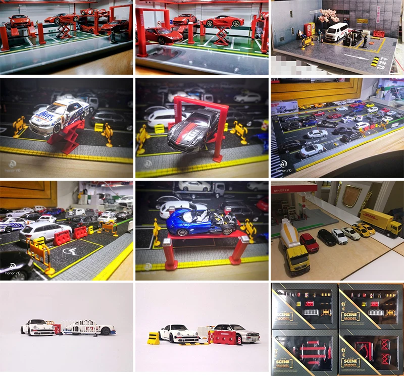 1: 64 весы инструмент для обслуживания автомобилей модель транспортного средства лифт дорожный конус ограждения ремонт транспорта