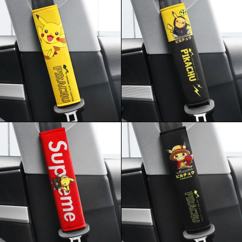 Anime Pokemon Pikachu Car Seat Belt Shoulder Cover Trend Cartoon Cool Plush Protective Interior Accessories | Спорт и развлечения