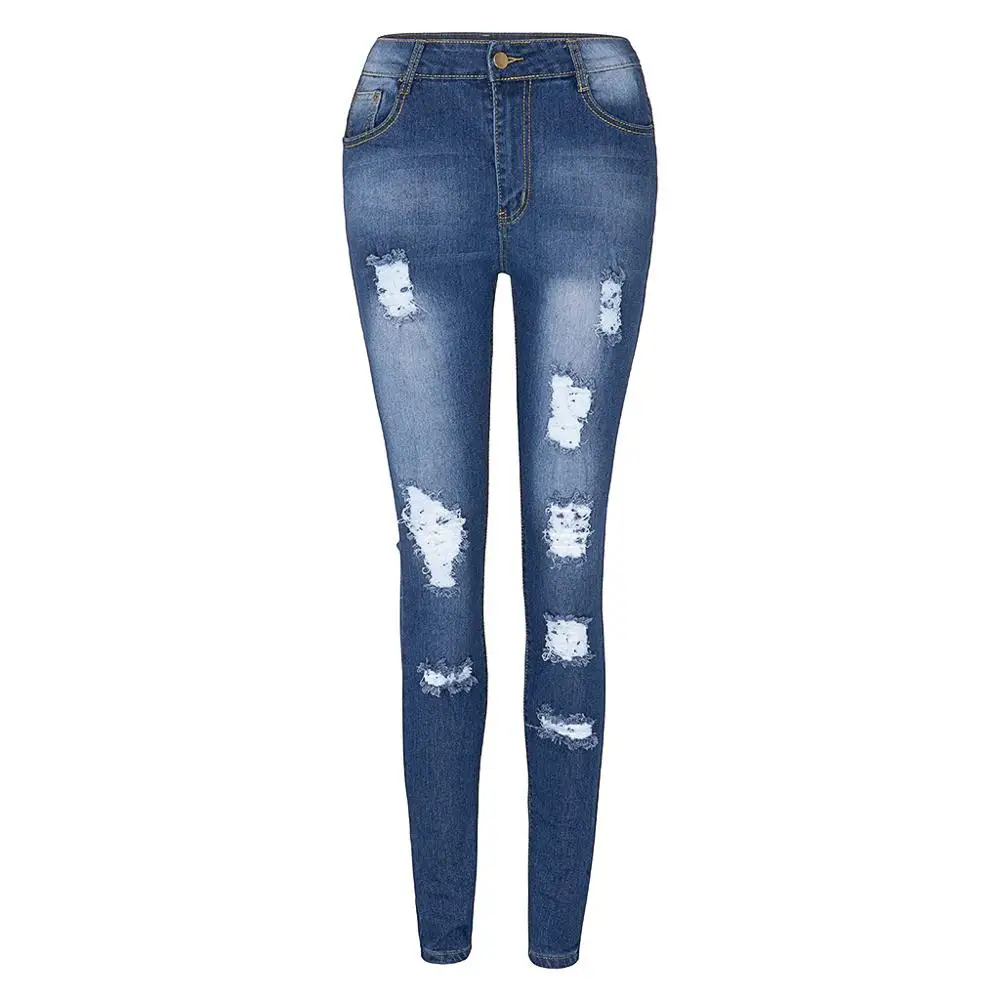 Женские рваные джинсы повседневные узкие брюки-карандаш с высокой талией модная