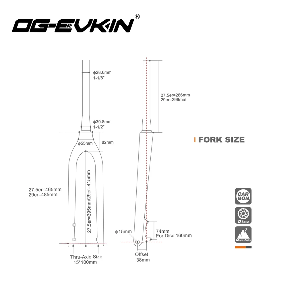 OG EVKIN FK 006 MTB вилка 27.5er 29er углеродные вилки для горного велосипеда углеродная