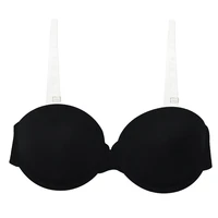 ybcg solid black women bra padded push up underwire brassiere strapless bra without straps non slip lingerie transparent straps