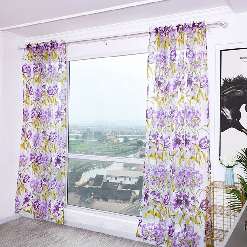 Современные белые полосы с цветочным принтом прозрачные занавески для украшения тонких штор с карманом для штанги на окно.