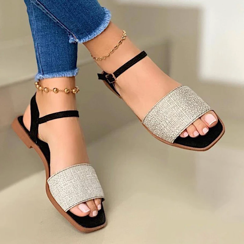 

Summer Flat Sandals Women Shoes Ladies Fashion Roma Flat Peep Toe Casual Slip-On Sandalias Shoes New Females Beach Flat Shoes