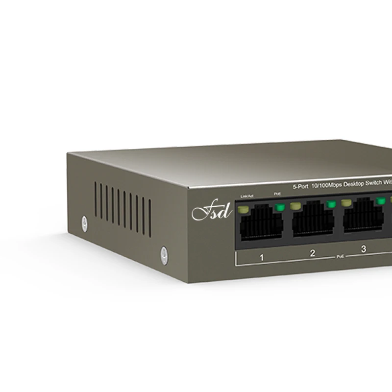 Сетевой коммутатор FSD стандарт Ethernet 10/100 Мбит/с 5 портов 250 м стабильный источник