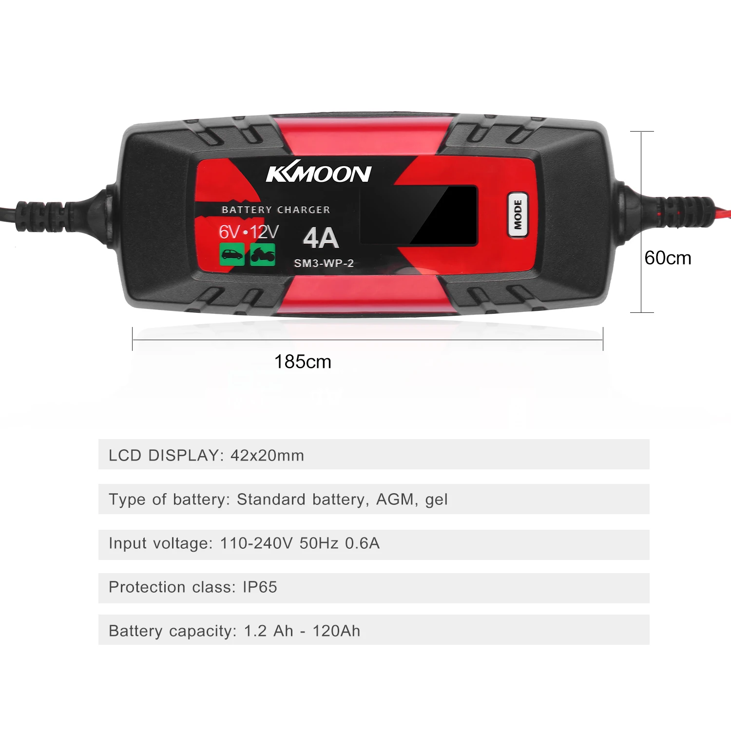

KKmoon Intelligent Automatic Car Battery Charger Maintainer 6V/12V 4A Pulse Repair Charger with LCD Screen for Cars Motorcycles