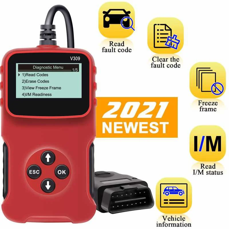

Автомобильный сканер OBD2 считыватель неисправностей двигателя V309 ручной автомобильный диагностический сканер неисправностей OBD2 ELM327 считы...