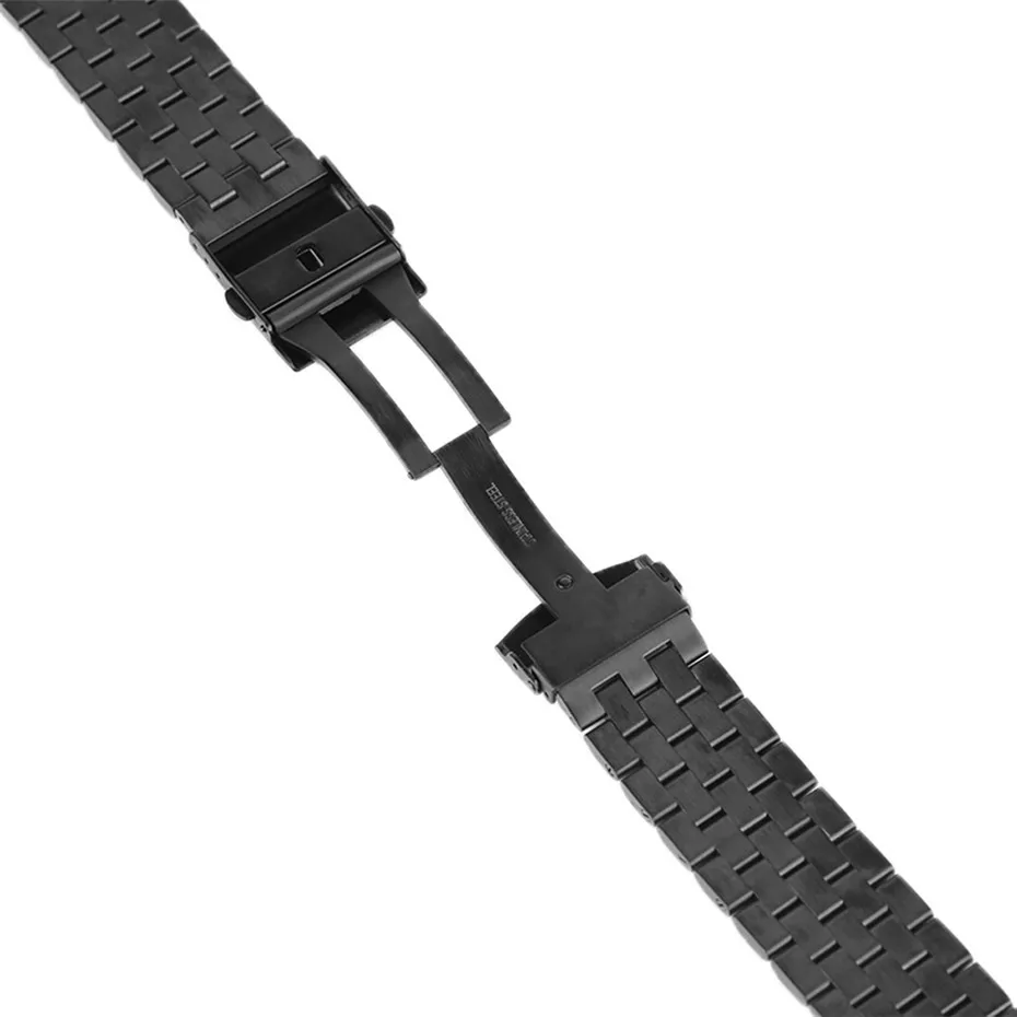 

Luxury Silver/Black Stainless Steel Watch Bands 20/22/24mm Width Solid Steel Watch Strapl Folding Clasp