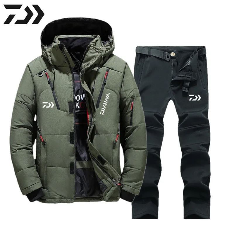 Daiwa Fishing Clothing Men Velvet Hooded Thicken Thermal Warm Multi-Pocket Zipper Clothes Suit Autumn Winter Outdoor | Спорт и