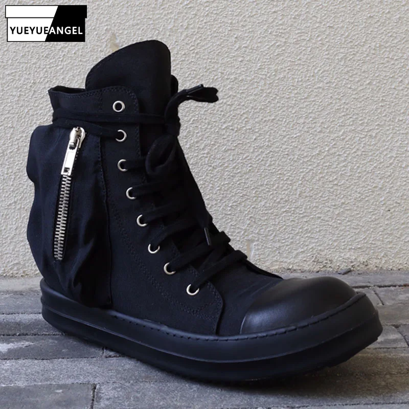

New Fashion Trend Designer Pocket Platform Lace Up Black Lovers High Top Shoes Mens Casual Sneakers Street Vintage Men Shoes