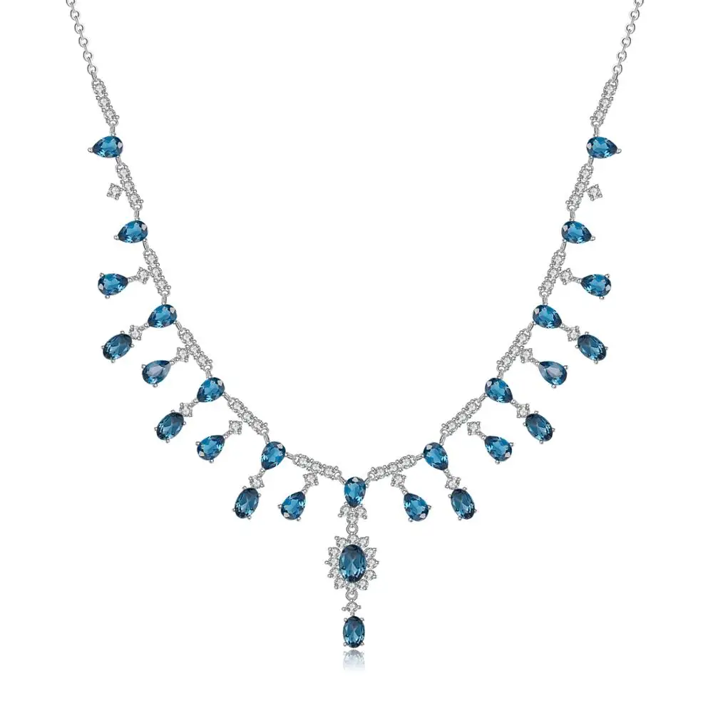 Балетное ожерелье GEM'S BALLET 14.6Ct, натуральный Лондонский голубой топаз, драгоценные камни, 925 пробы, серебряное ожерелье для женщин, роскошное свадебное ювелирное изделие