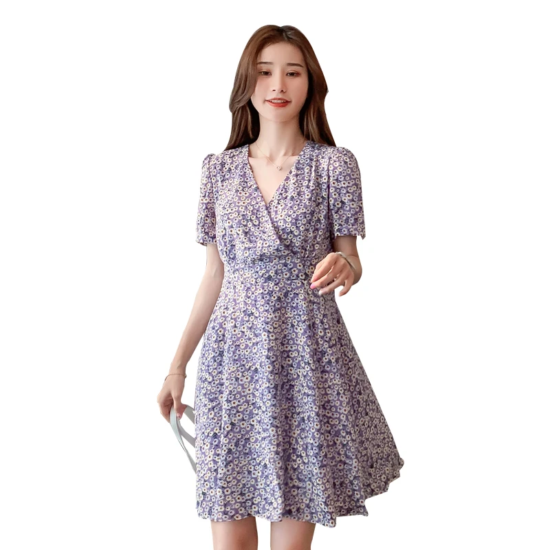 

9653# Summer Chic Ins Floral Printed Chiffon Maternity Dress V neck Ties Waist Slim Clothes for Pregnant Women Lovely Pregnancy