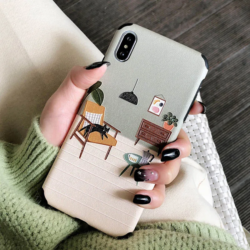 USLION Silk Texture Cartoon Cats Cases Cover For iPhone X XR Xs Max Soft TPU Silicone Matte Back 6 6s 7 8 Plus |