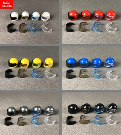 10 шт./лот MOC кирпичи красочный мотоциклетный шлем с козырьком экшн фигурка