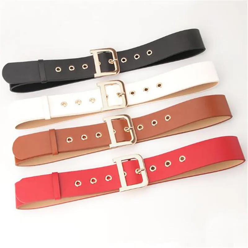 

Wide PU Belts for Women Luxury Band Girl Vintage Design Metal D Buckle Long Jeans Waistband Female