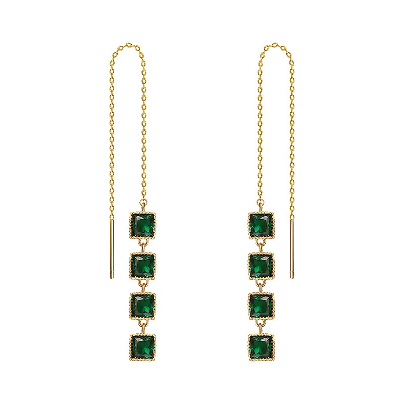 

Minar Vintage Green Color Crystal Rhinestone Long Tassel Earrings for Women Lady Gold Color Metal Drop Earrings Pendientes 2021