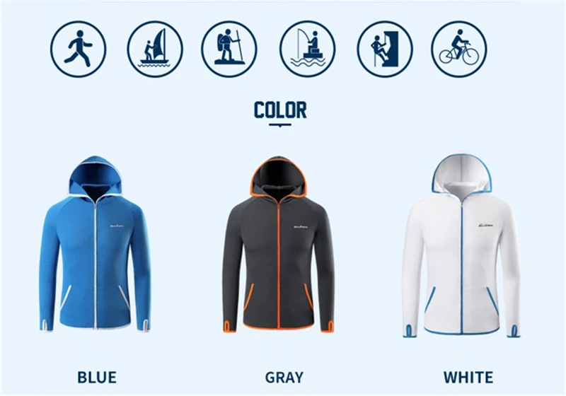 Открытый Рыбалка Костюмы с капюшоном Ice Silk, для мужчин, куртка быстросохнущее пальто Рыбалка рубашка для отдыха на природе Пеший туризм, для катания на велосипеде, для рыбалки, одежда