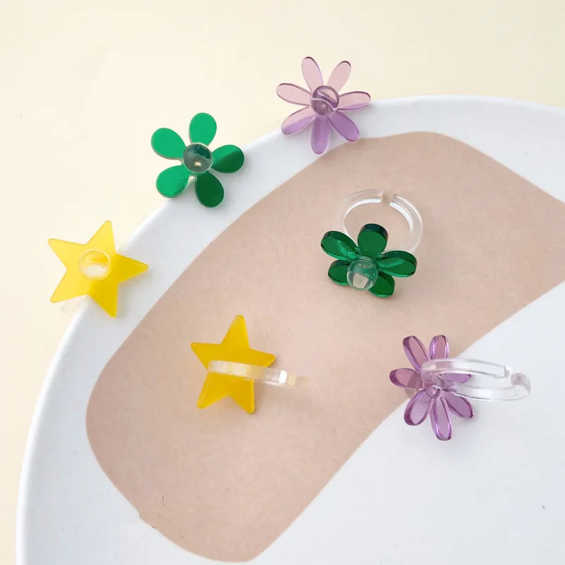 

Summer style 40pcs/lot cartoon flowers/stars decoration geometry rounds fashion women rings diy jewelry ring accessory
