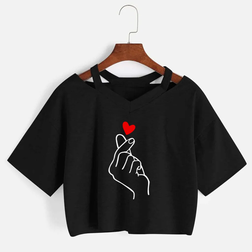 Футболка с принтом Than Heart топ v образным вырезом короткий рукав свободная