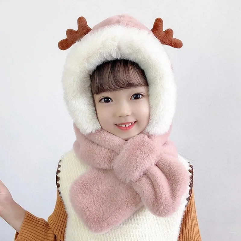 

Plus Velvet Antlers Ear Cap Winter Hat Warm Windproof Hats Baby Cute Antler Christmas Hat Child Stuff Accessories Cap Hats