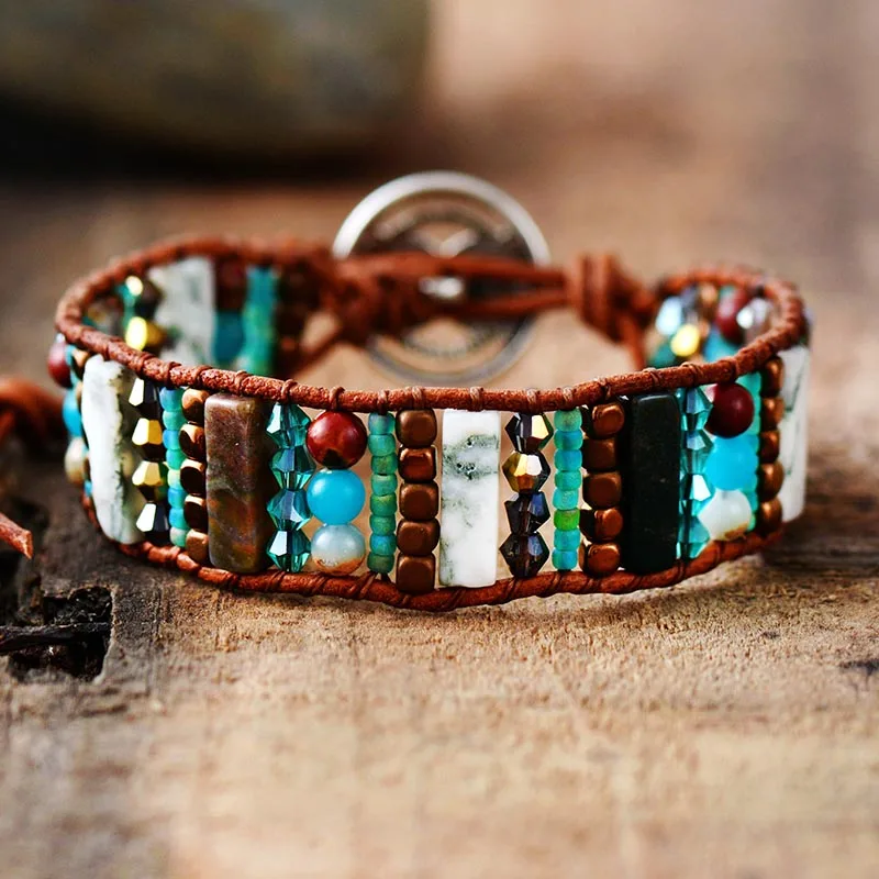 Женский Браслет манжета в стиле бохо из искусственных камней|leather wrap bracelet|wrap