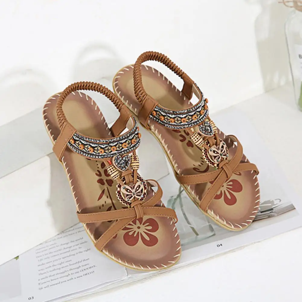 

Flower Print Sandals Women 2021 Summer Shoes Elastic Band Woman Beach Shoes Ladies Open Toe Sandalias Mujer Female Flats Shoes